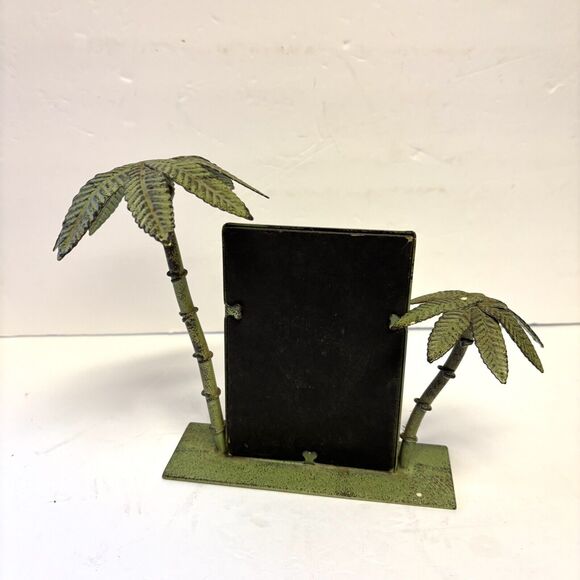 Pair Of Metal Palm Tree Candle Holders And Tropical 3.5x5” Frame - Picture 10 of 10